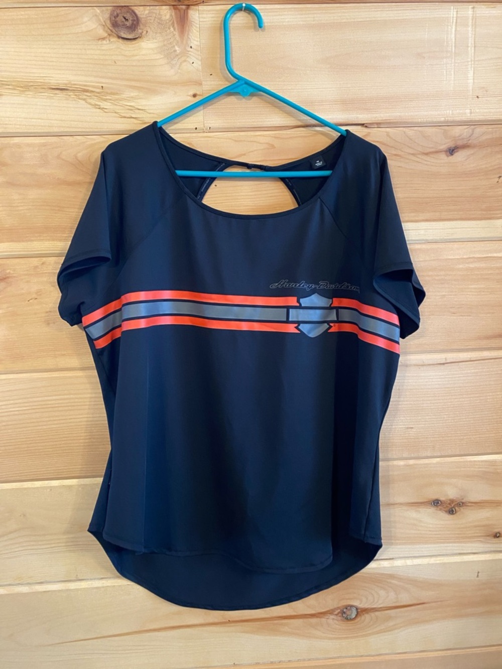 $19-Women’s Harley-Davidson Black Tee with Orange Stripes